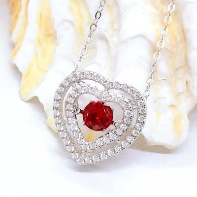 China Nickel-Free Lead-Free/handmade natural stone Handmade Womens Birthstone Jewelry Sterling Silver Created Ruby Dance Cz Diamond Double Halo Heart Pendant Jewelry for sale