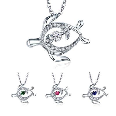 China Nickel-Free Lead-Free/handmade natural stone Ocean Sealife Jewelry Solid 925 Sterling Silver Dance Cubic Zirconia Sea Turtle Halo Pendant Necklaces For Women for sale