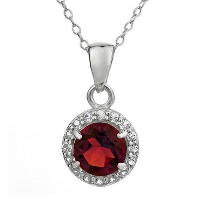 China Nickel-Free Lead-Free/handmade natural stone Customize Classic Round 6mm 925 Sterling Silver Bridal Jewelry Red Garnet cz Halo Pendant Necklace for sale