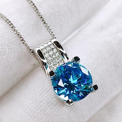 China Nickel-Free Lead-Free/handmade natural stone Beautiful 14k Solid Gold Blue Topaz Pave Cz Sterling SIlver Bridal Halo Solitaire Pendant Necklace for sale