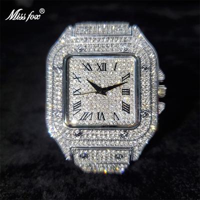 China Popular Water Resistant Bling Glazed Outlet Watches Quartz Men Watch Zircon Diamond Moissanite Watch for sale