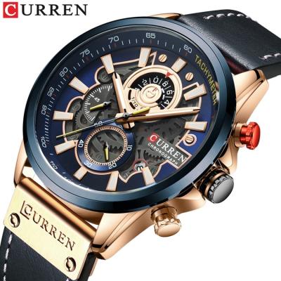 China CURREN 8380 date brand watch gifts automatic chronograph men's top fashion wristwatch leather strap quartz wristwatches for men for sale