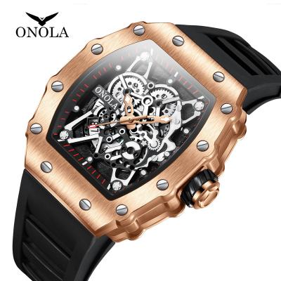 China ONOLA 3827 Water Resistant Tonneau Luxury Skeleton Wristwatches Quartz Luminous Chronograph Watches Men Wrist for sale