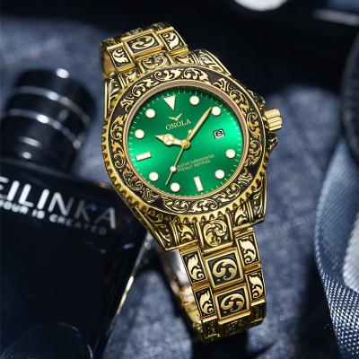 China ONOLA 3830 Automatic Date Watches Classic Male Watch Fashion Gold Clock Vintage Fashion Steel Band Men's Watch for sale