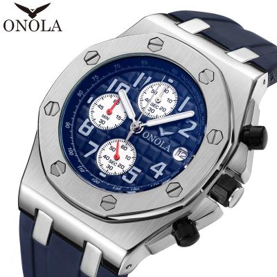 China Date ONOLA 6805 Brand Silicone Chronograph Sport Automatic Top Luxury Clock Men's Quartz Male Men's Watches for sale