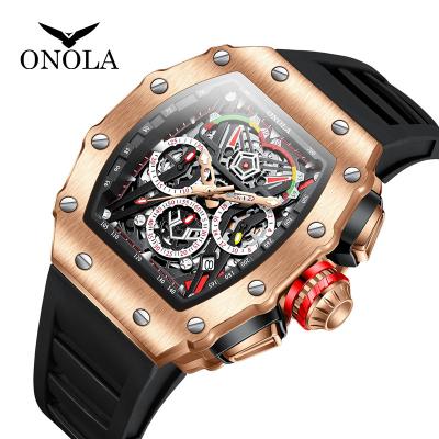 China Wholesale Automatic Date ONOLA 6827 Made in China Men's Quartz Watch Silicone Band Water Proof Cavity Creative Casual Watch for sale