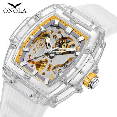 China Onola Hollow Mechanical Transparent Plastic Men's Water Resistant ONOLA 3832 Skeleton Watch Automatic Watch for sale