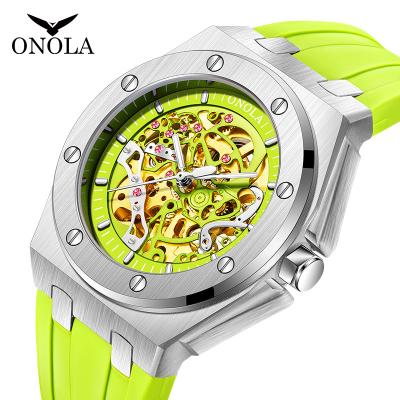 China ONOLA 3834 Water Resistant Silicone Strap Mechanical Mens Skeleton Wristwatch Watches Waterproof Automatic Mens Wrist for sale