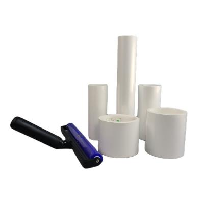 China Manual Disposable Dust Remove Sticky Fiber Roller Adhesive Roll PE Cleanroom Remove Sticky Roller for sale