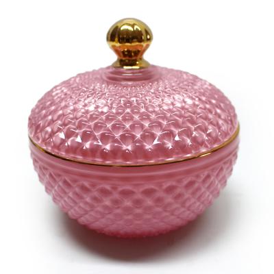 China Hot Sale Luxury Pink Empty Home Decoration Pineapple Candle Glass Jars With Glass Lid For Candle Making for sale