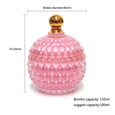 China Crystal Glass beaded real rose gold rim embossed candle jars with fancy gold knop lids for sale