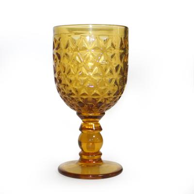 China Decoration Vintage Style Amber Color Goblet Wine Glass Customized Size for sale