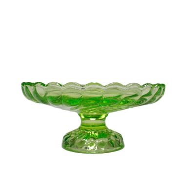 China Stocked colored footed embossed decoration glass fruit salad bowl with stand for sale