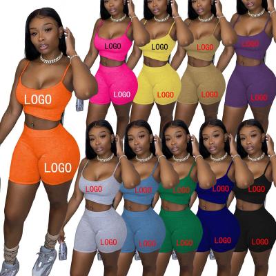 China Crop Tank Women Custom Top Solid Jogger Set Tracksuit 2021 Summer Multicolor Trending Breathable Logo Ladies 2 Piece Short Set for sale