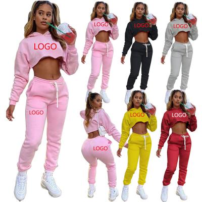 China Breathable Clothing Women's Winter 2021 Long Ladies Hood Sweatsuit Two Piece Pants Girls Tracksuit Plain Gym Set Logo Print for sale