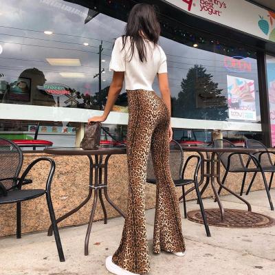 China 2022 High Waist Fashion Leopard Print Flare Trousers Anti-static Women's Quality Clothing Pants And Trousers For Ladies for sale