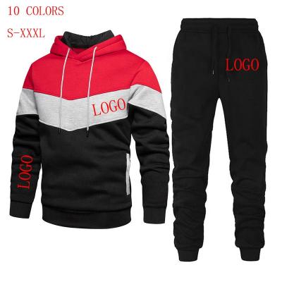 China Breathable Color Block Tracksuits For Men Jogging Logo Hoodies Sweatsuit Plus Size Men Custom Made 2 Piece Sets for sale