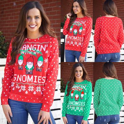 China Breathable Christmas Sweater Women Ladies Crewneck Blouses Christmas Suit Tees Winter Full Slippers Fashionable for sale