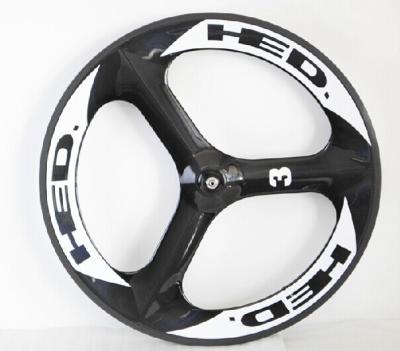 China Hot sale 700c 3k/UD HED-3 glossy tri-spokes carbon clincher wheel for road bike&track bike for sale