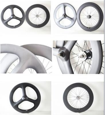 China New 700c 3k/UD  glossy front tri-spokes&88rear carbon clincher wheelsets for track bike for sale