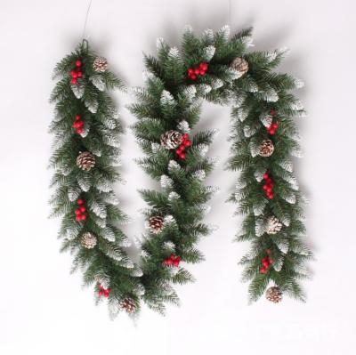 China 270cm PVC Artificial Christmas Garland Flocked Snow Trees With Pine Cone Decoration for sale