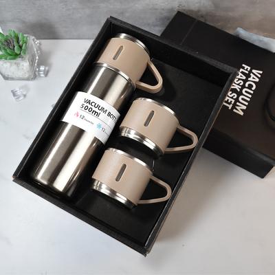 China 2023 PORTABLE Tee Cup Stainless Steel Gift Box Water Bottle Vacuum Thermos Double Flask 2023 With 2 Cups for sale