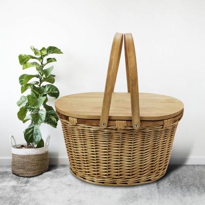 China Wholesale Heat Insulation Oval Bag Jialan Gift Picnic Stocked Wicker Basket With Cover Handle Wooden Basket for sale