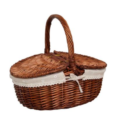 China Hand Basket Rattan Woven Gift Fruit Shopping Flower Covered Feature Jialan Picnic Basket for sale