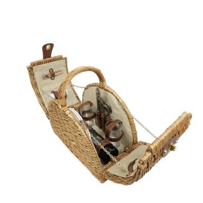 China Feature Jialan Hot Sale Picnic Basket Set Handmade Woven Wicker Storage Basket With Wine Rack for sale