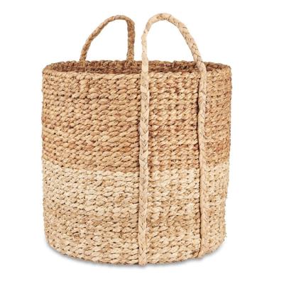 China Jialn Stored New Popular Water Hyacinth Basket Woven Seaweed Laundry Storage Basket Custom Woven Storage Basket Custom for sale