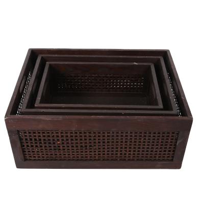 China Stored Jialan Factory Outlet Plaid Storage Breathable Brown Woven Wooden Basket for sale