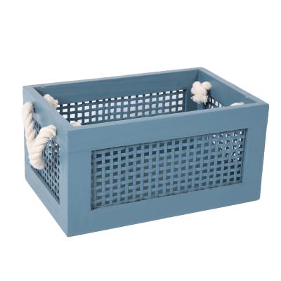 China Jialan Stored Breathable Checkered Wooden Storage Basket With Cotton Rope Is Portable for sale