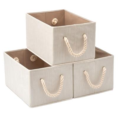 China Jialan Large Cotton Rope Handle Stored Folding Bamboo Storage Box for sale