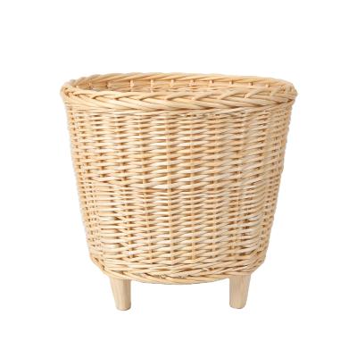 China Jialan Wood Frame Stocked Support At The Bottom Of Circular Storage Wicker Woven Basket for sale