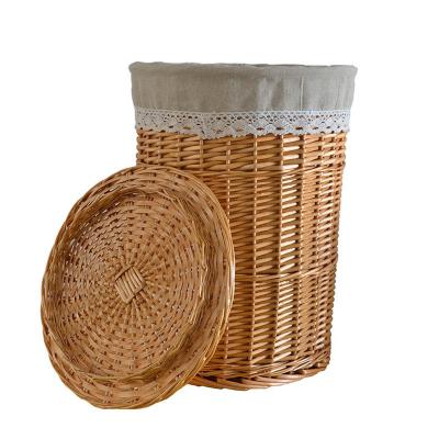 China Jialan Large Stocked Round Wicker Laundry Hamper With Lid And Canvas Lining for sale