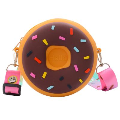 China Mini Round Shape Small Rubber Waterproof Cartoon Donut Silicone Shoulder Bag Hot Selling Cute Bag For Kids Girl for sale