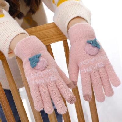 China Wholesale Jacquard Women Winter Cute G Love Warmth Hand Fashion Knit Mittens With Touch Screen for sale