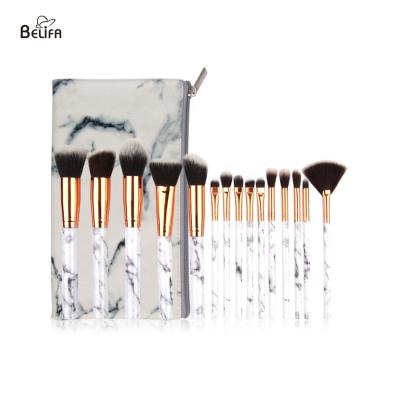 Cina High quality 15pcs professional vegan synthetic marble foundation make up makeup brush set with bag case in vendita