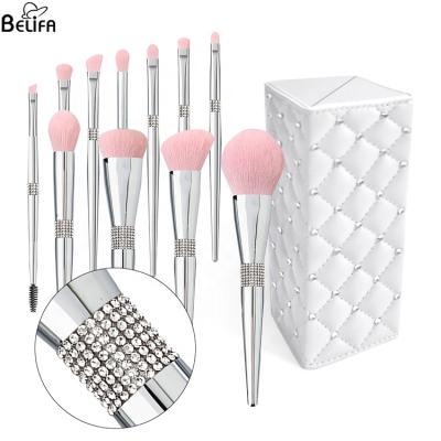 中国 Private label 11pcs professional cosmetic kit package luxury glitter box for silver pink diamond foundation makeup brush set 販売のため