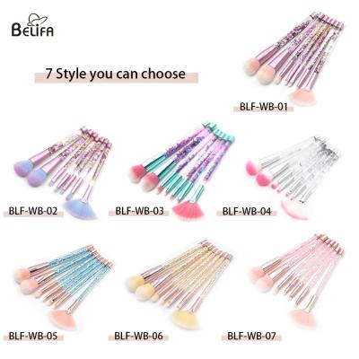 China Belifa new popular cosmetic makeup tool high quality 7pcs clear diamond crystal handle makeup brush set with PVC bag zu verkaufen