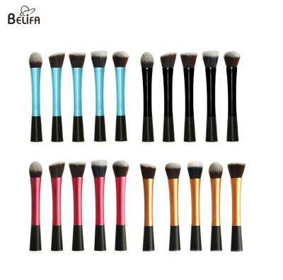 China Belifa vegan synthetic hair private label yellow blue black rose red 5 pcs makeup brush set with small pretty waist handle for sale