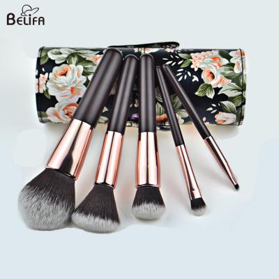 China Belifa Pricerite 5 piece golden ferrule makeup brush Synthetic hair make up brush set with PU holder for sale