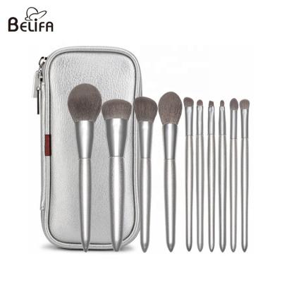 China Belifa wholesale vegan synthetic hair 10 piece pcs foundation brush makeup brush sets with silver wood handle à venda