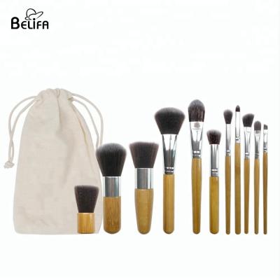 China wholesale cheap vegan 11 piece kabuki bamboo handle makeup brush set for custom logo factory, Cosmetic brushes travel kit for sale