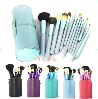 China Custom 12 PCS MakeUp Brush Cosmetic Set Eyeshadow wood Brush Blusher Tools + Light Blue Cup Holder Case Make Up Brushes à venda