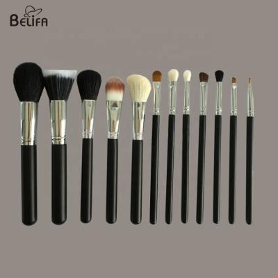 China Belifa 12 pcs high grade goat hair makeup brush set private label with pu bag en venta