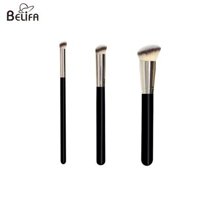 China Private label single double ended black flat round head 170 270 370 small big cream contour makeup foundation concealer brush Te koop