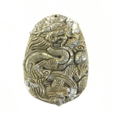 China Diy Jewelry Accessories Wholesale pure natural pyrite dragon carving 12 zodiac auspicious peace pendant DIY jewelry for sale