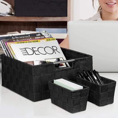 China Sustainable Hometextile Woven Fabric Boxes Nylon Woven Storage Baskets Trash Can Set With Lids for sale