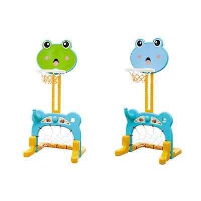 China Adjustable Multi-Function Kids Indoor Plastic Basketball Stand With Football Net Baby Basketball Hoop Adjustable Movable Stand for sale